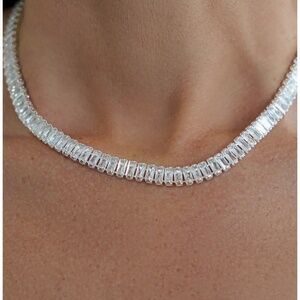 Moissanite Emerald Cut necklace, 16inches! Sparkles all around!